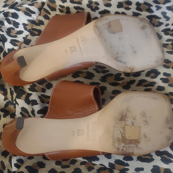 STAUD LUNA SQUARE TOE SANDALS IN TAN / BROWN WORN ONCE  WITH NO MAKES LOOK NEW. - Picture 5 of 5
